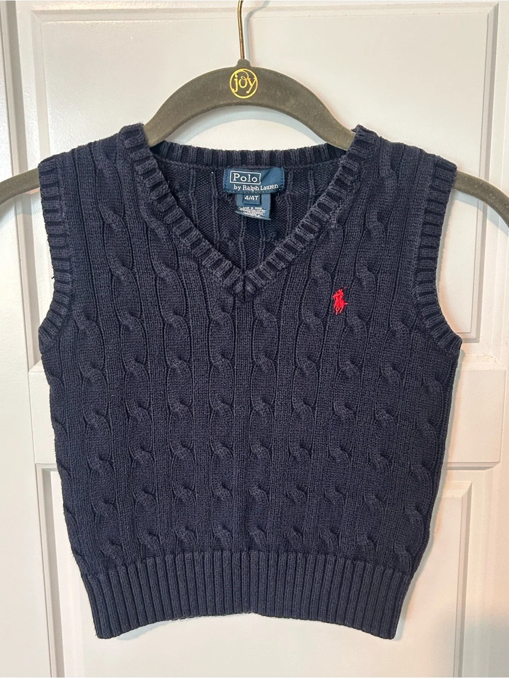 Polo Ralph Lauren Navy Cable Knit V-Neck Sweater Vest Boys 4
